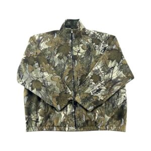 VINTAGE 90s Camo Fleece Jacket Mens 2XL Full Zip Polyester Leaf Hunting Outdoors